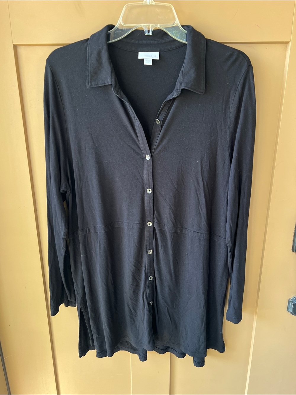 J.Jill Sz L Black Essential Button Down Stretch Jersey Knit Tunic Top